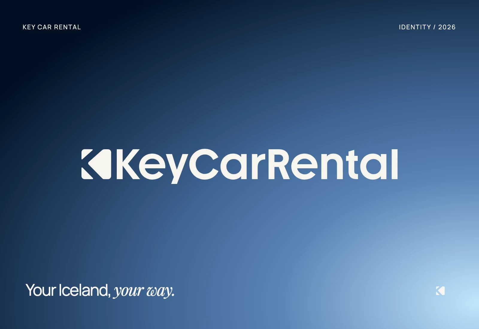 Approved white Key Car Rental wordmark on an Atlantic blue gradient with the line Your Iceland, your way
