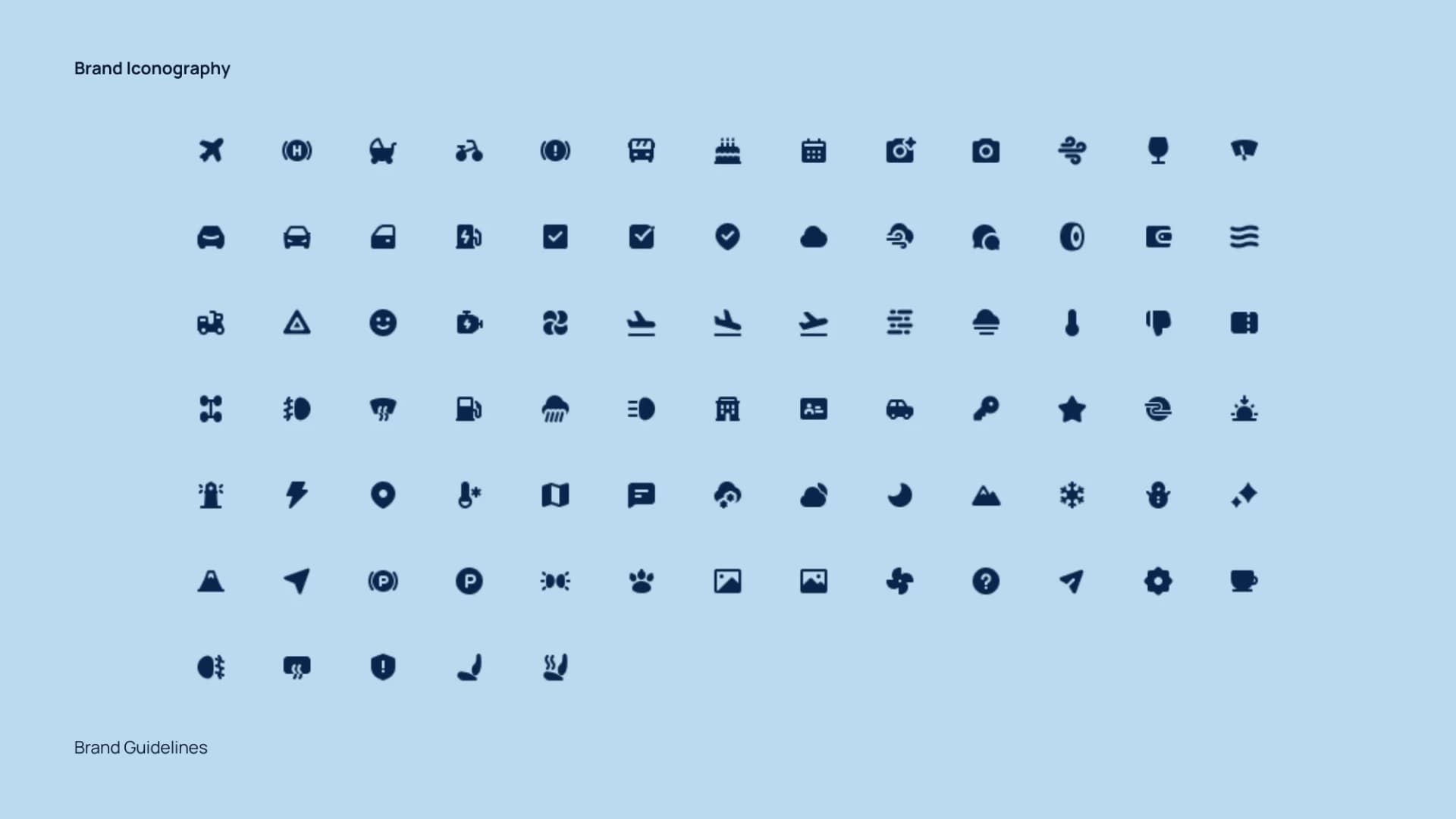 Original Nordic Car Rental guide showing the travel, weather and vehicle icon library