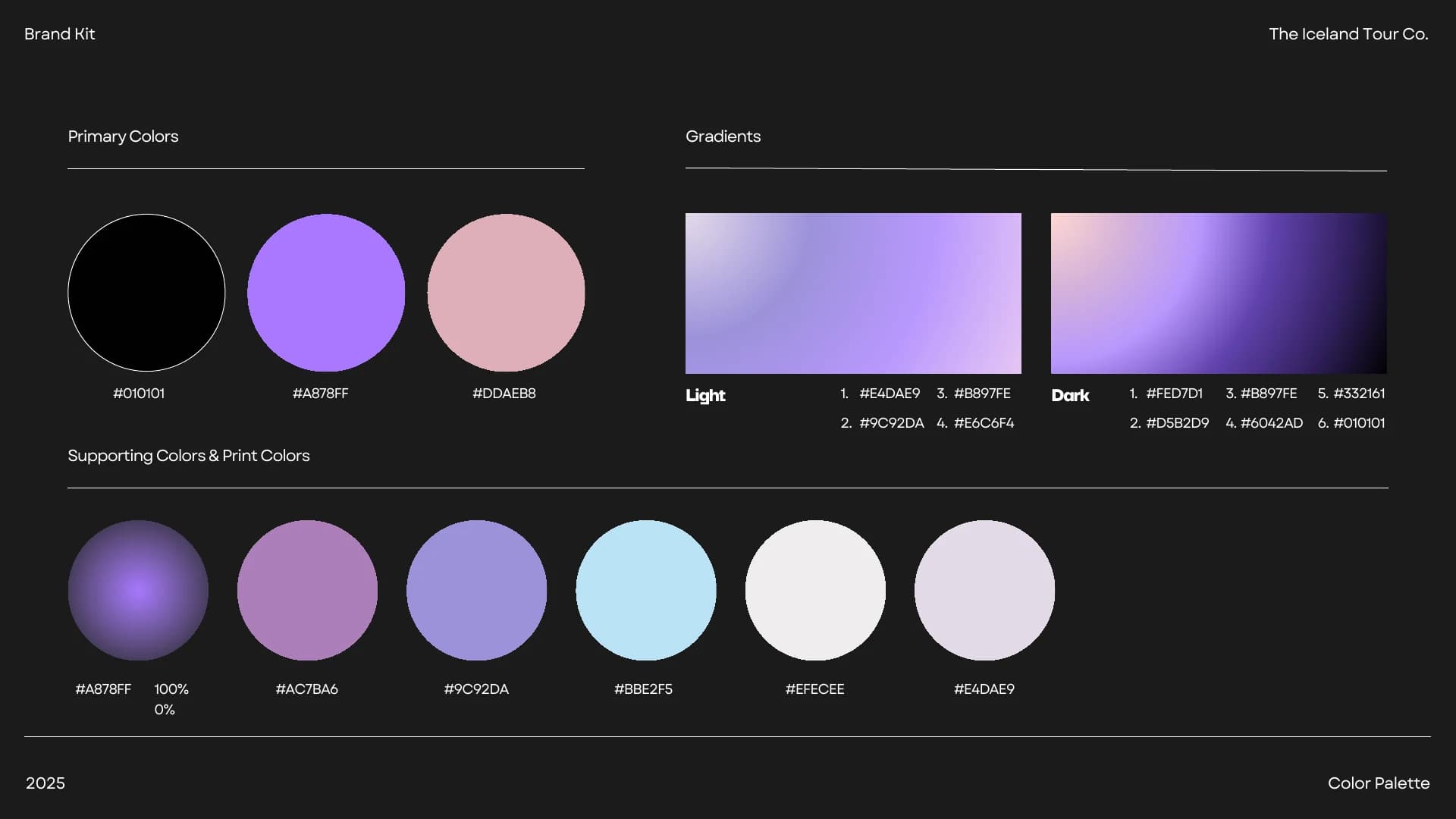 Original ITC color palette with black, lavender, pink, supporting colors and light and dark gradients