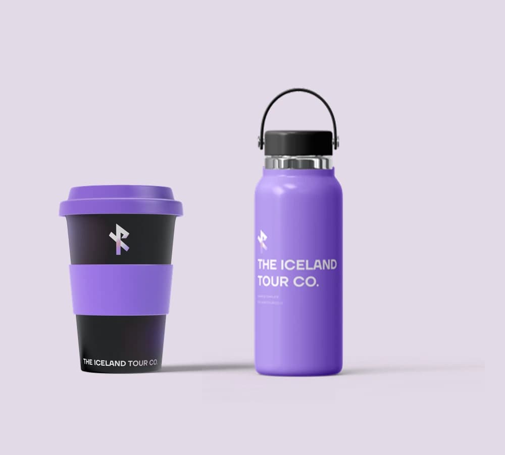 Original lavender bottle and takeaway cup studies with The Iceland Tour Co. identity