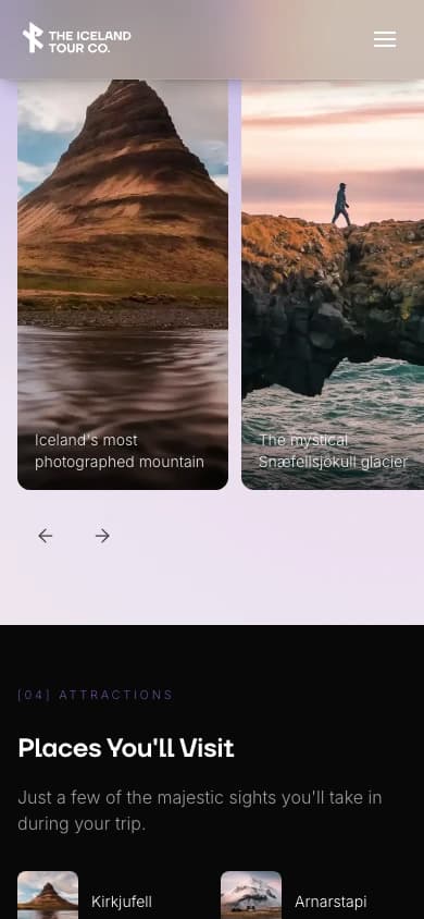 Mobile private-tour gallery with mountain and coastal photographs