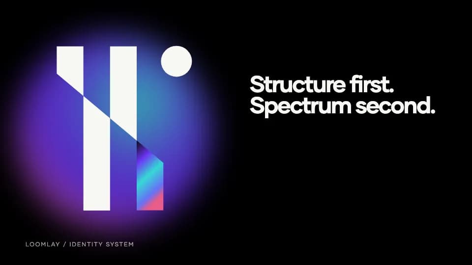 Loomlay identity system moving from the LL monogram and iridescent spectrum into the live product website