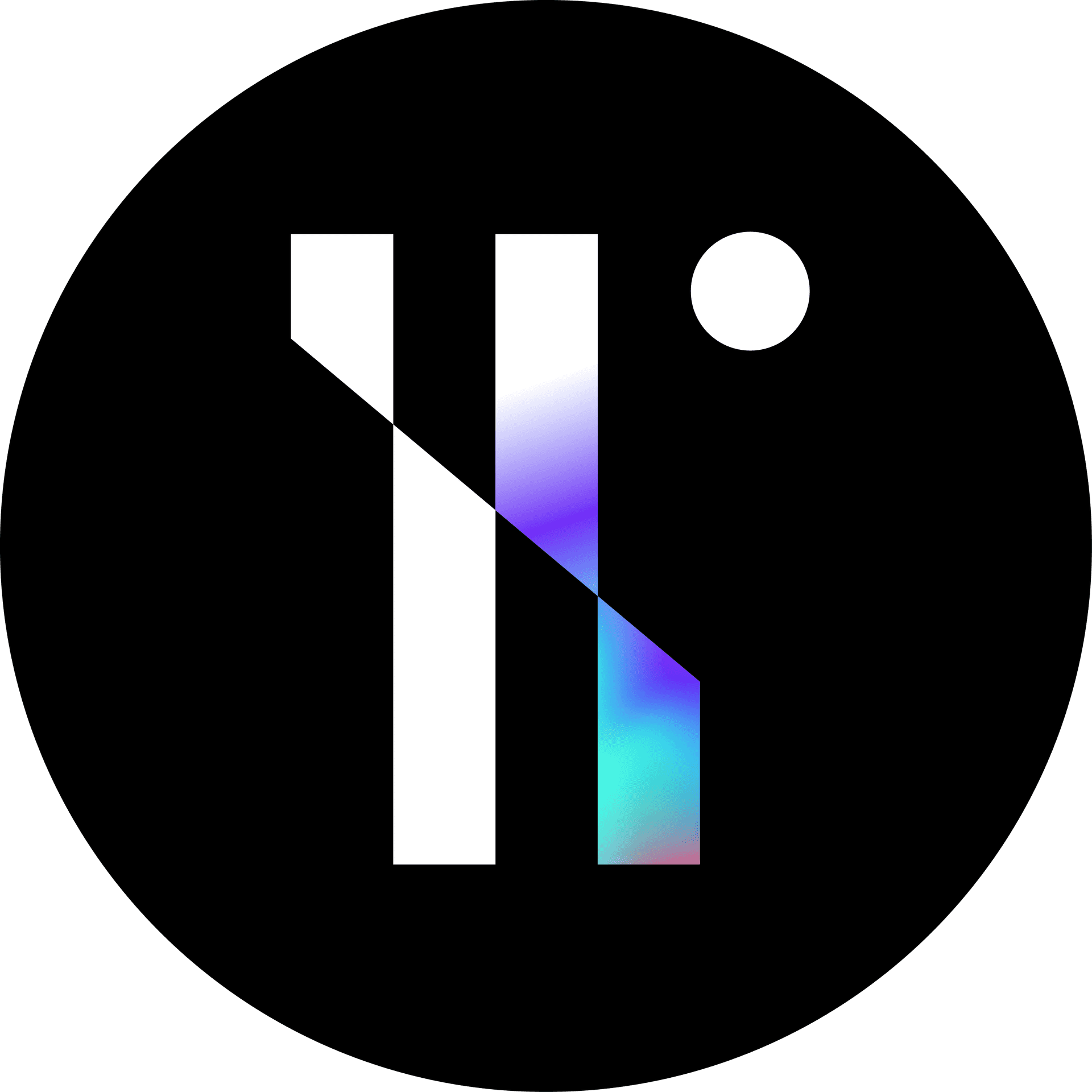 White Loomlay LL monogram with an iridescent crossing on a black circular field