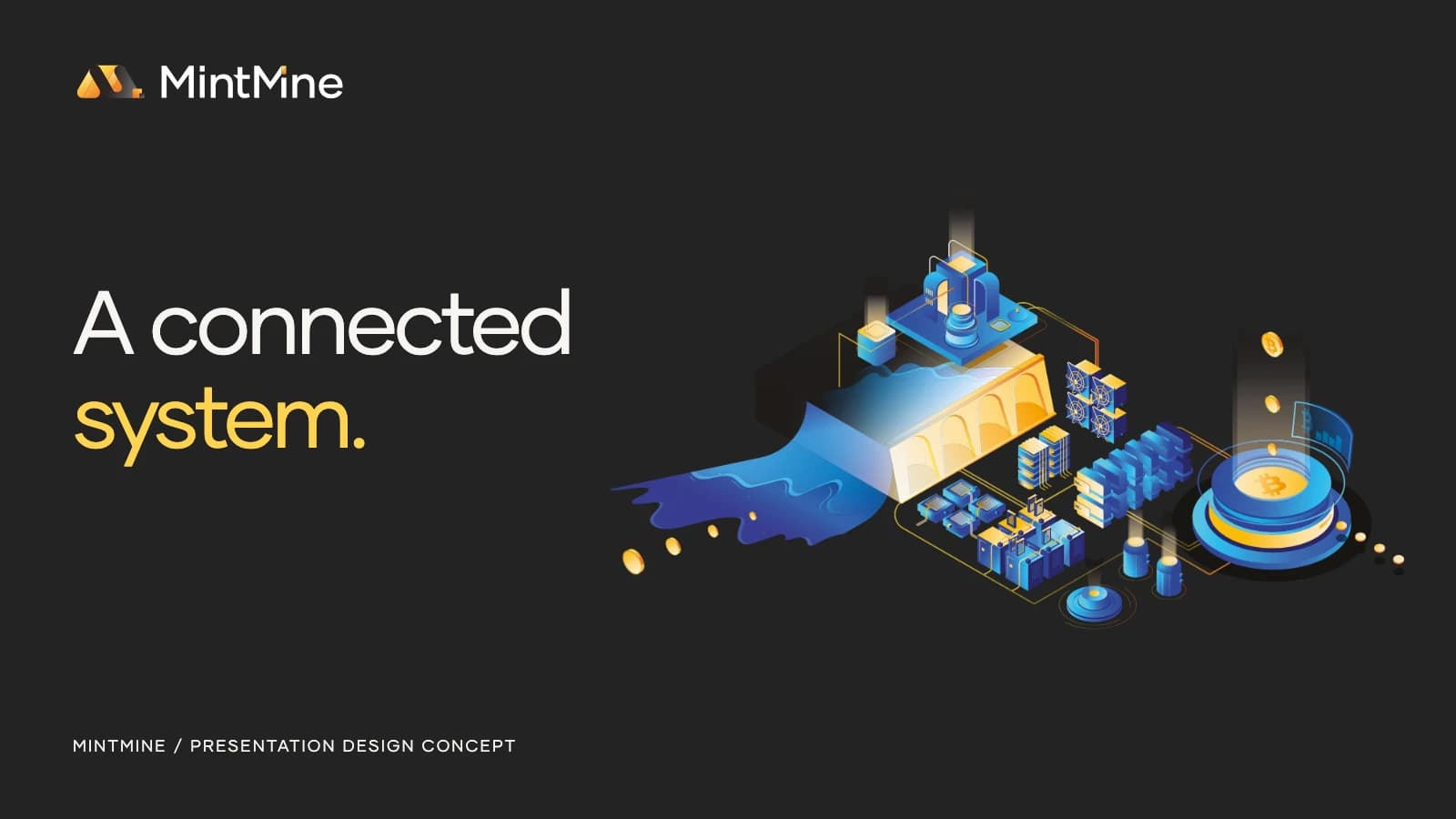 Animated MintMine presentation concept showing an illustrated opening, infrastructure overview and editorial principles