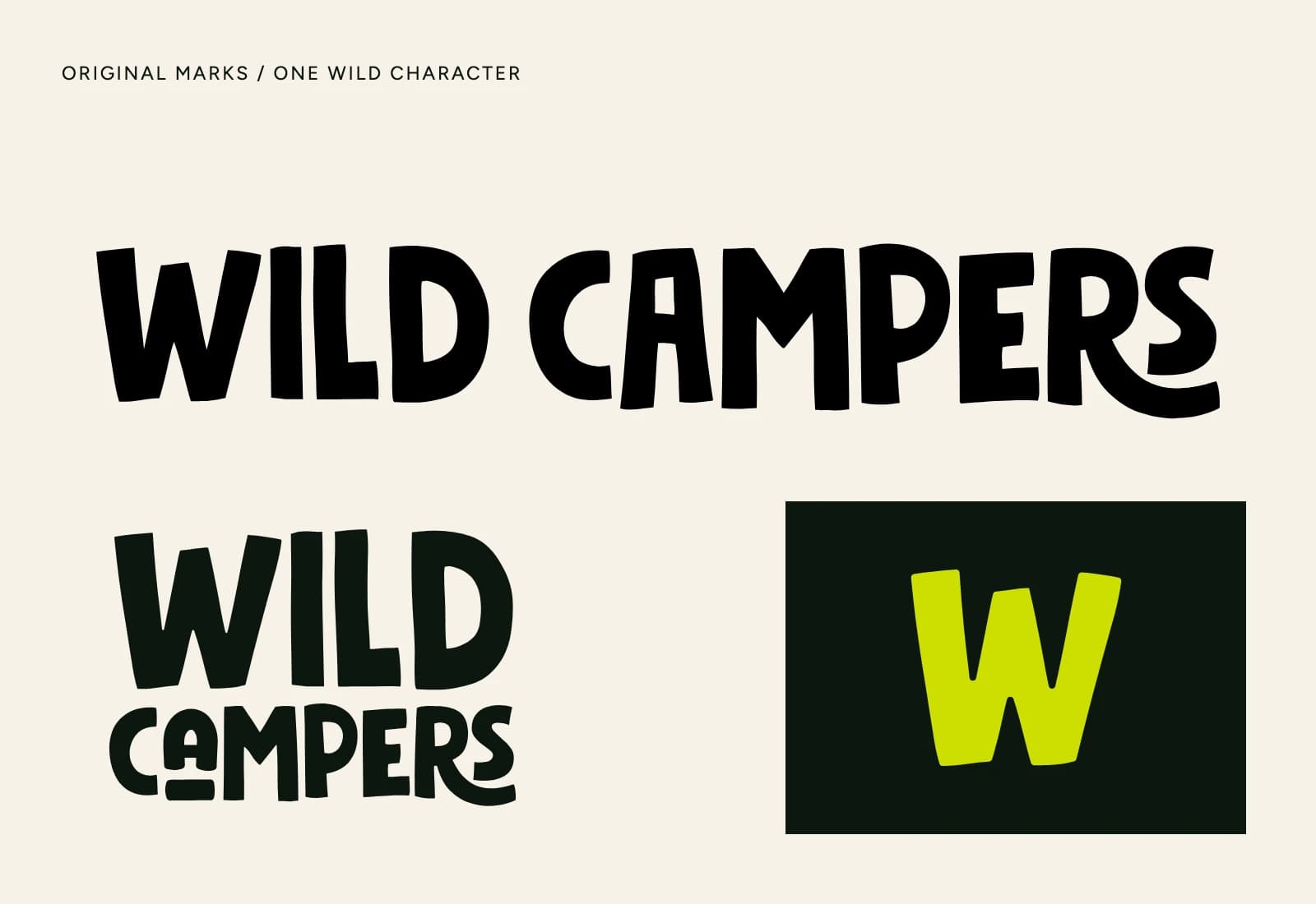 Original WildCampers horizontal and stacked logos with a lime W on dark ink